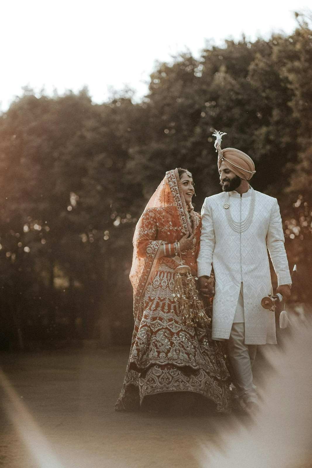 Wedding couple sharing a romantic moment.